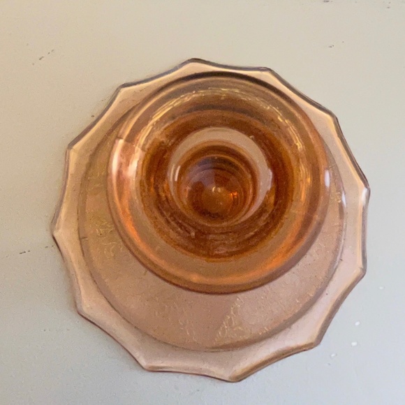 🌟VINTAGE🌟 Depression Glass Pink Candlestick W/ Gold Etching Candlestick Holder - Picture 4 of 7